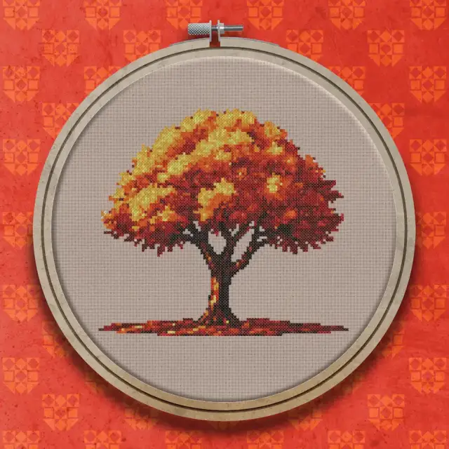 Golden Autumn Tree cross stitch pattern