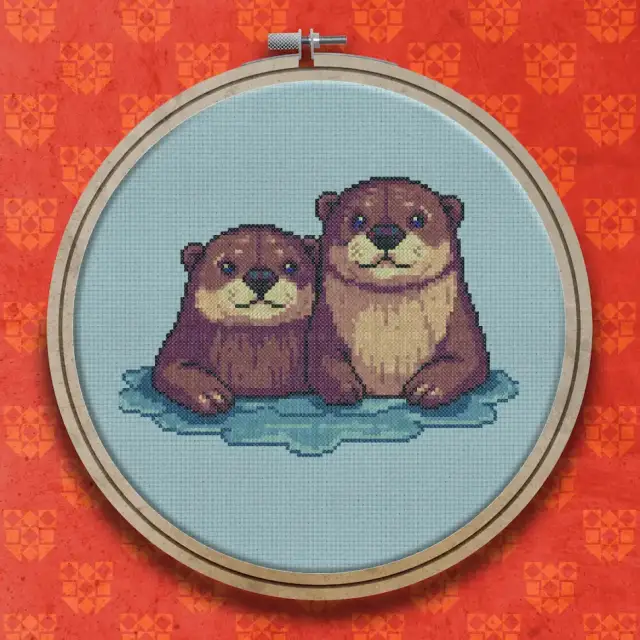 Otters Floating Together cross stitch pattern