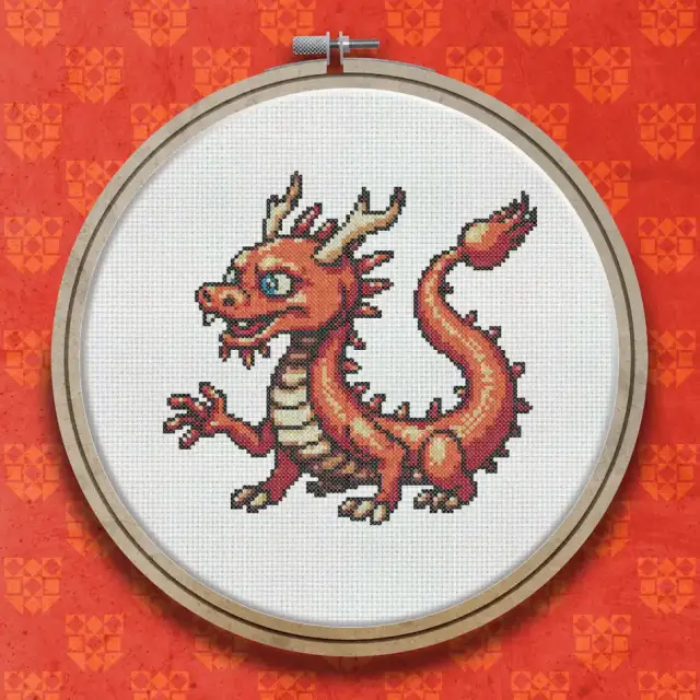 Gold Spring Festival Dragon cross stitch pattern