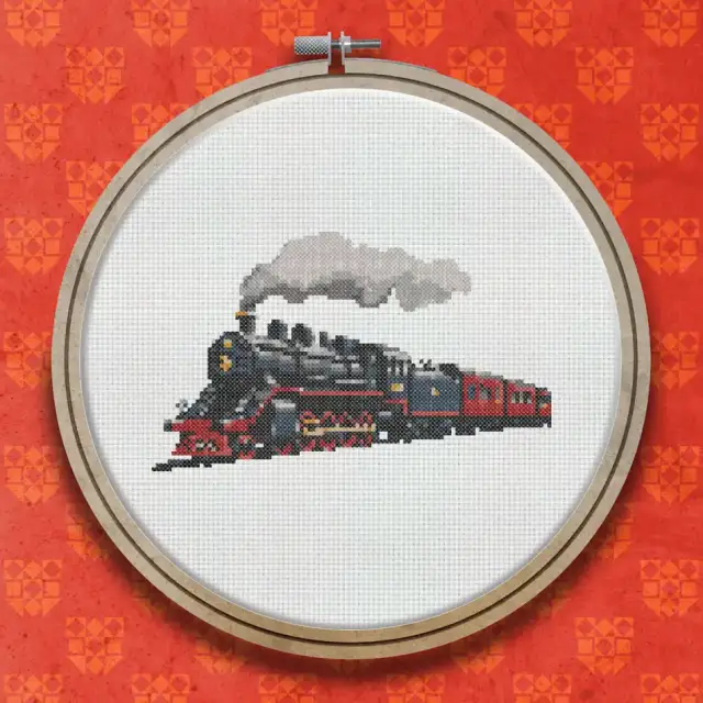 Vintage Steam Train cross stitch pattern