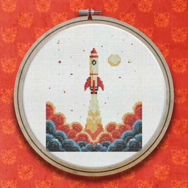 Rocket Going To The Moon cross stitch pattern