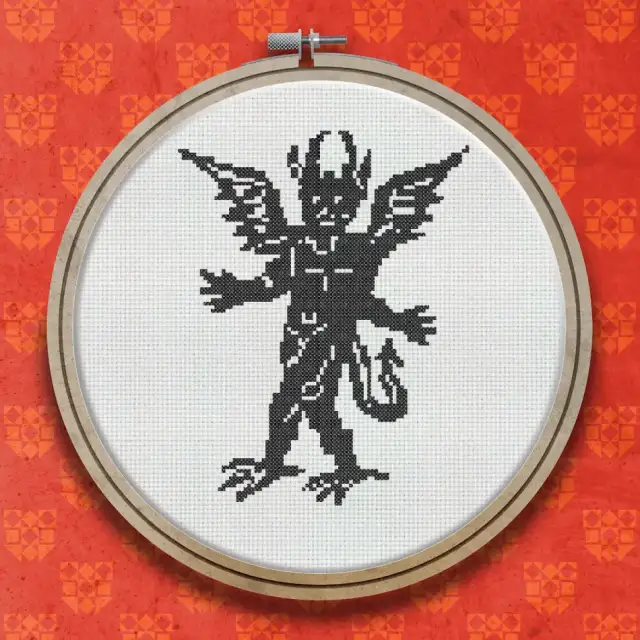 Demon Woodcut cross stitch pattern