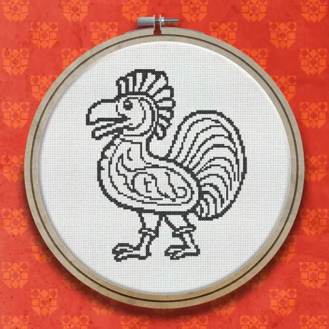 Rooster Woodcut cross stitch pattern