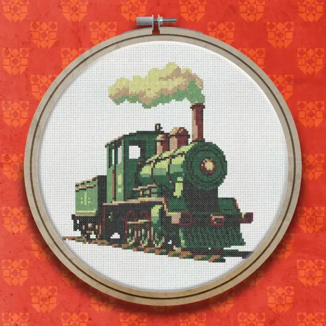 Green Steam Locomotive cross stitch pattern