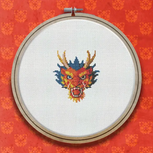 Red and Gold Chinese Dragon cross stitch pattern