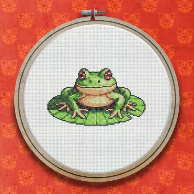 Frog on a Lily Pad cross stitch pattern