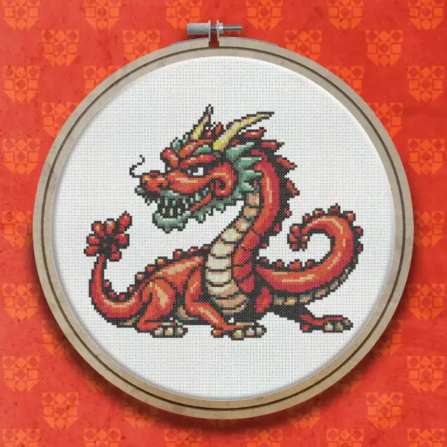 Red Spring Festival Dragon cross stitch pattern