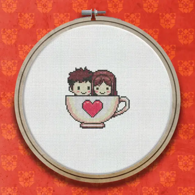 Couple In A Coffee Cup cross stitch pattern