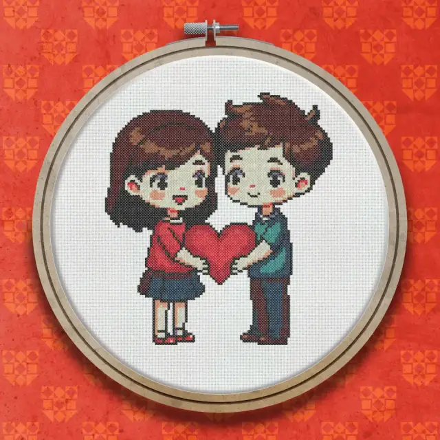 Valentine's Couple Holding a Heart cross stitch pattern