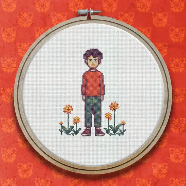 Girl Among the Flowers cross stitch pattern