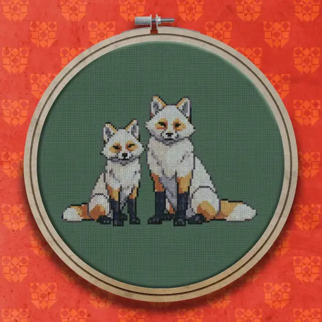 Two Sitting Foxes cross stitch pattern
