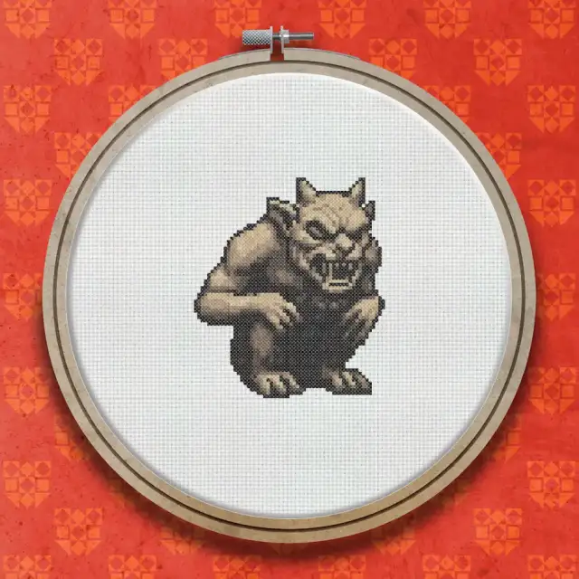 Crouching Stone Gargoyle cross stitch pattern