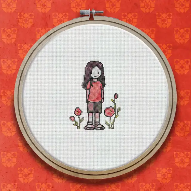 Standing With Flowers cross stitch pattern