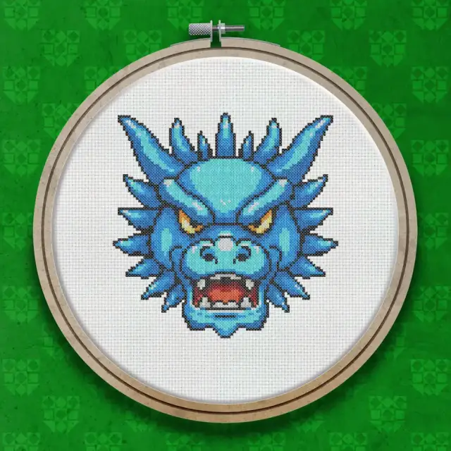 Blue Spring Festival Dragon cross stitch pattern