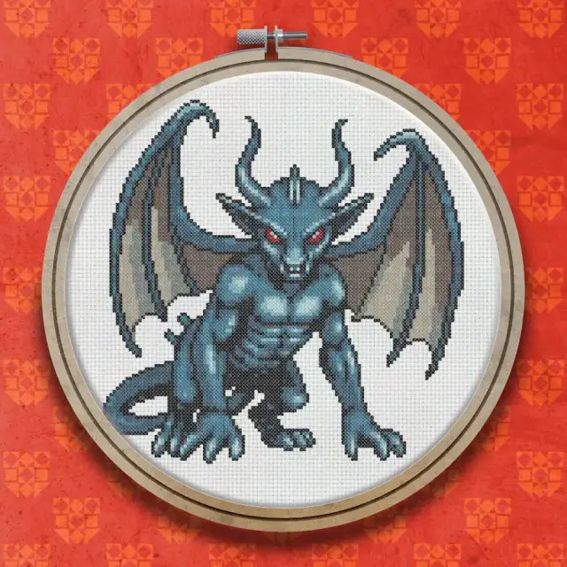 Silver Winged Gargoyle cross stitch pattern