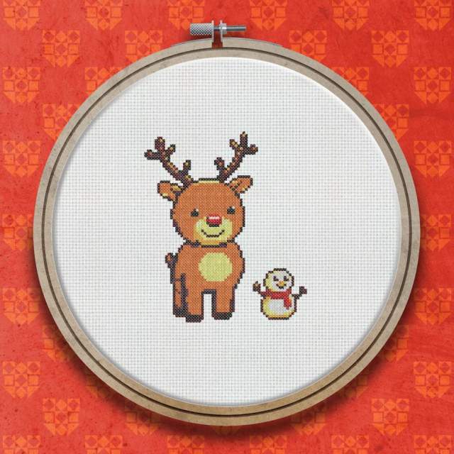 Reindeer And Snowman cross stitch pattern