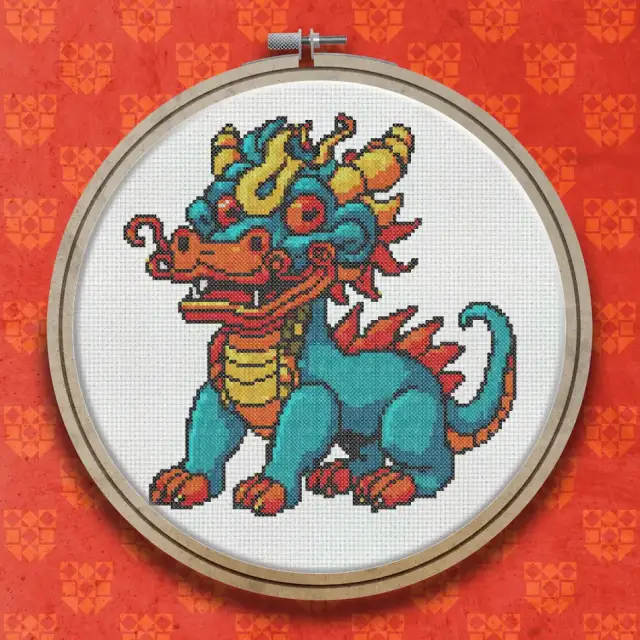 Turquoise Chinese Dragon cross stitch pattern