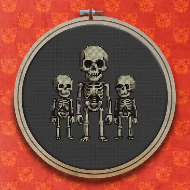 Three Skeletons cross stitch pattern