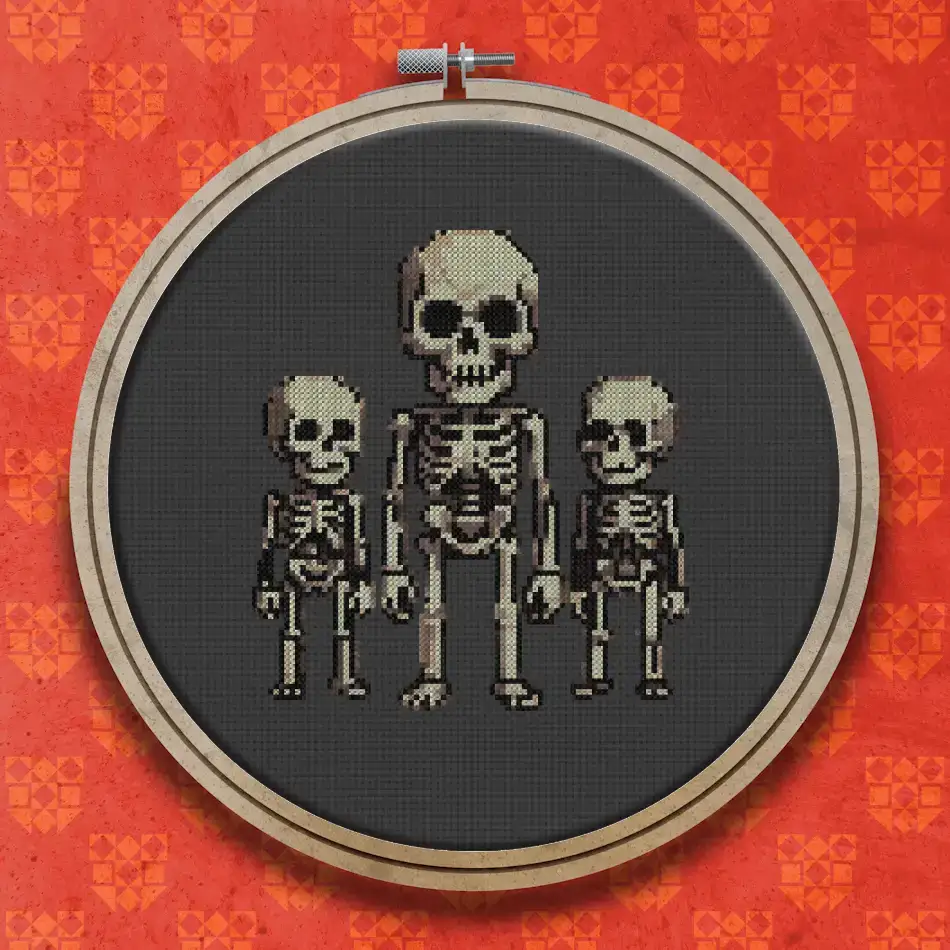 Three Skeletons cross stitch pattern