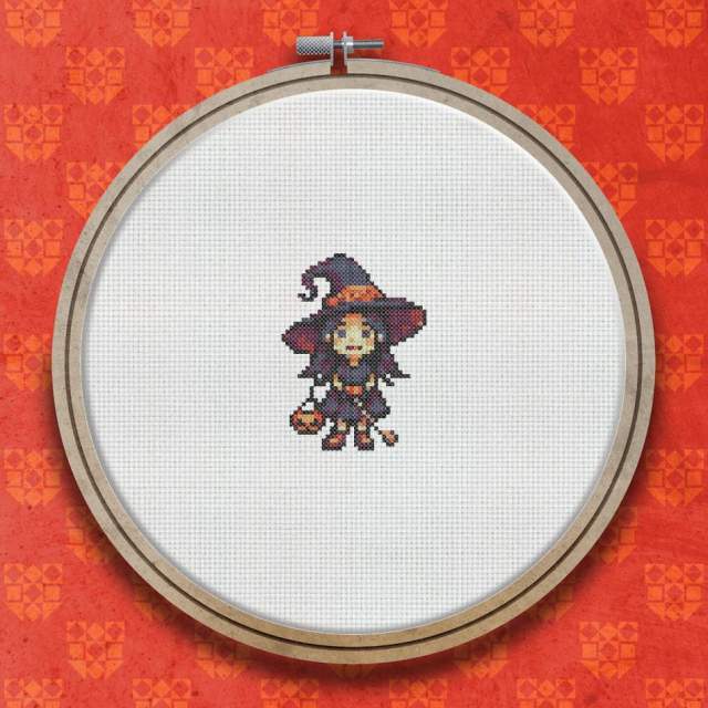 Witch With Pumpkin cross stitch pattern