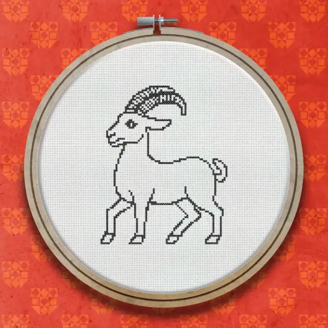 Goat Woodcut cross stitch pattern