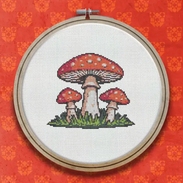 Toadstools in the Grass cross stitch pattern