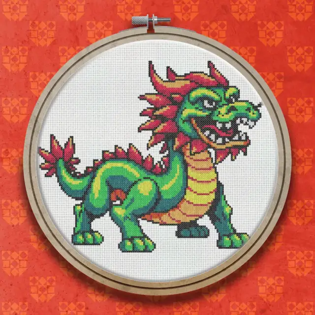 Green Chinese Dragon cross stitch pattern