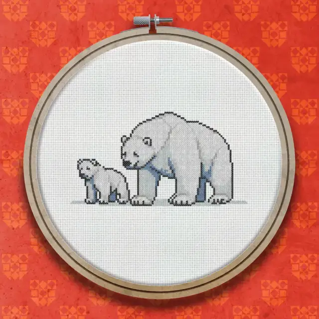 Polar Bear and Cub cross stitch pattern