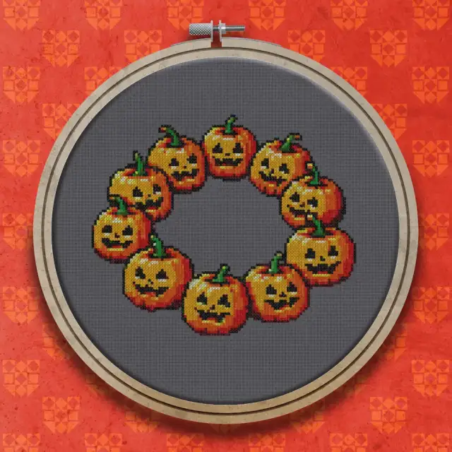 Pumpkin Wreath cross stitch pattern
