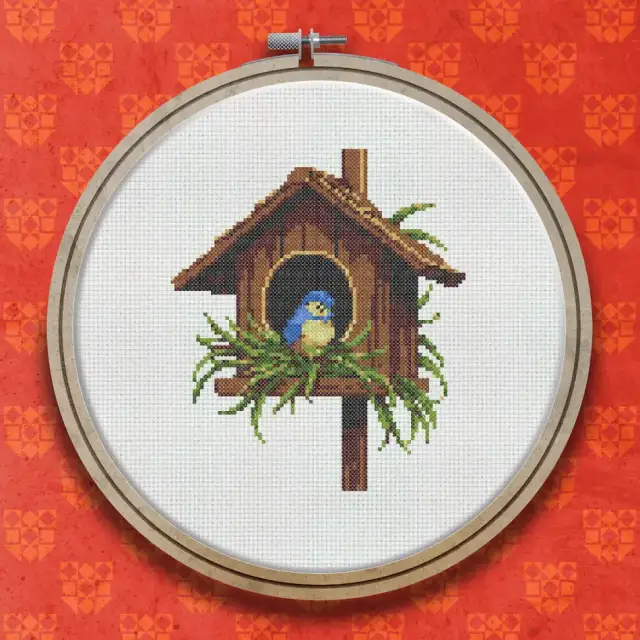 Garden Bird Nesting Box cross stitch pattern