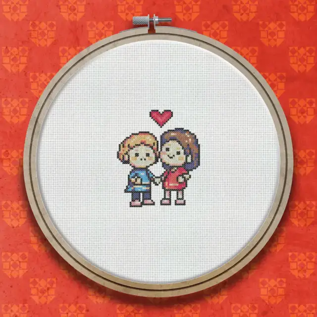 Valentine's Couple Beneath a Heart cross stitch pattern