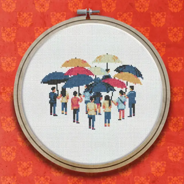 Rainy day cross stitch pattern