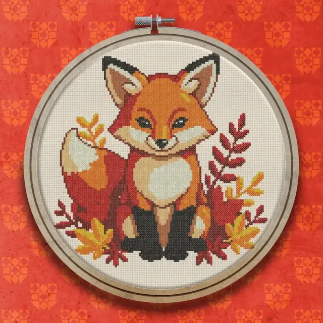 Fox in Autumn Foliage cross stitch pattern