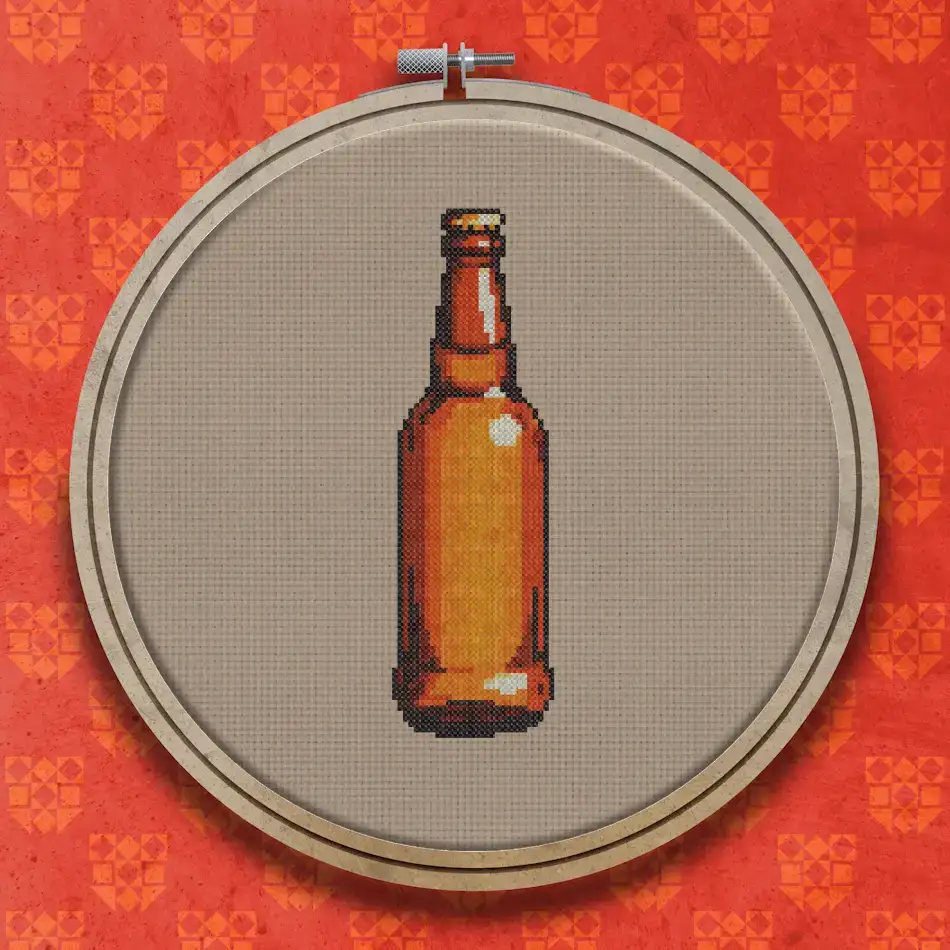 Brown glass beer bottle with a long neck, sloping shoulders and light highlights, shown upright with no label.