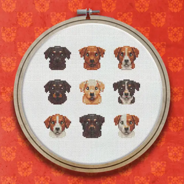 Nine Dogs cross stitch pattern