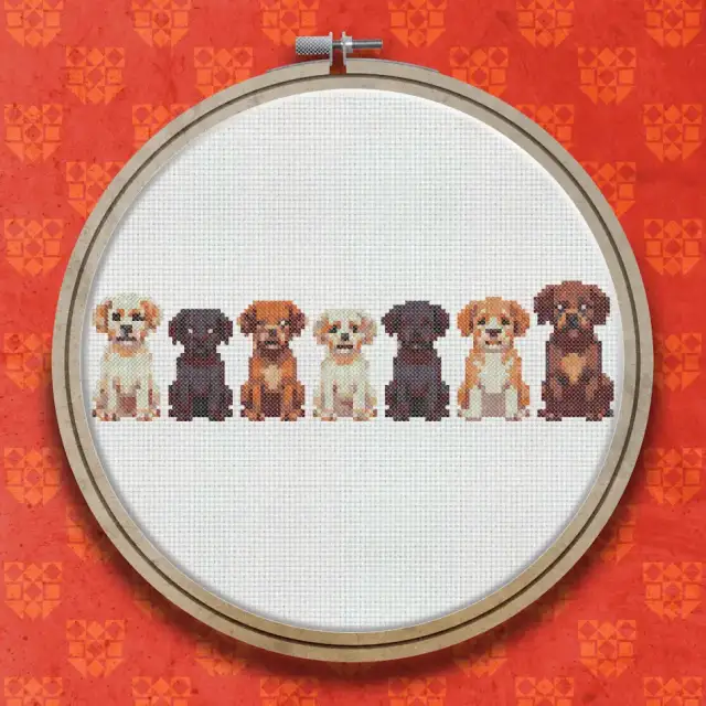 Dogs In A Row cross stitch pattern