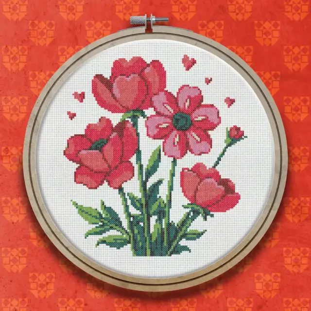 Heart Flowers cross stitch pattern