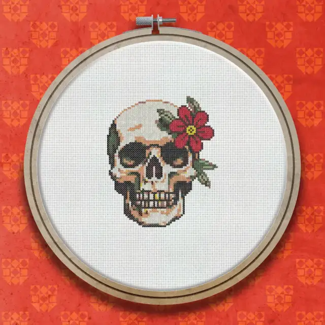 Skull With Flowers cross stitch pattern