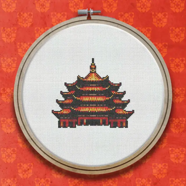 China Temple cross stitch pattern