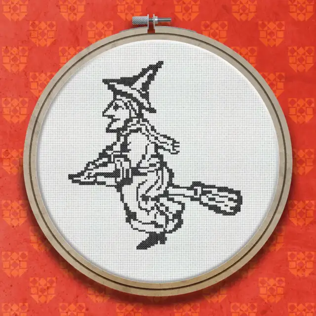 Witch Woodcut cross stitch pattern